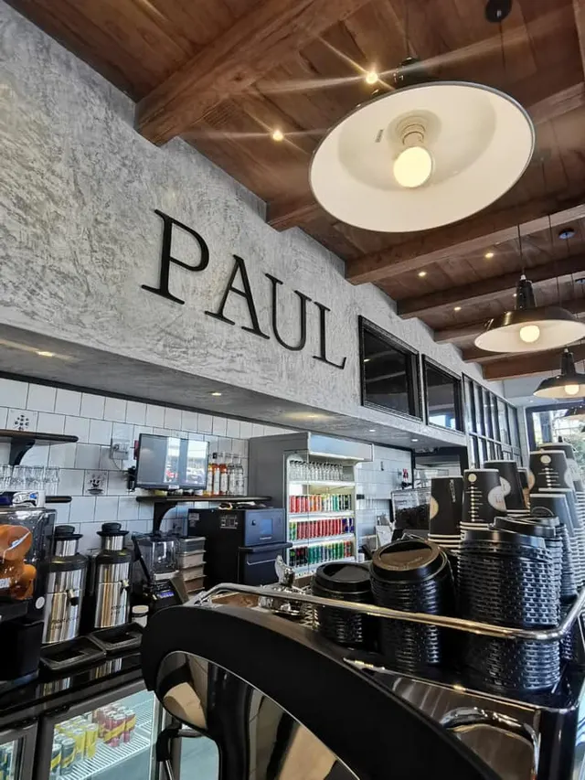 Paul lettering above the counter