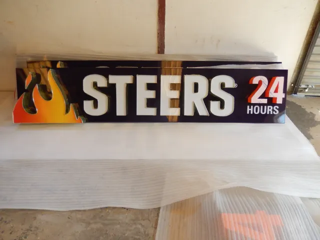 Steers sign face and lettering assembled in the workshop