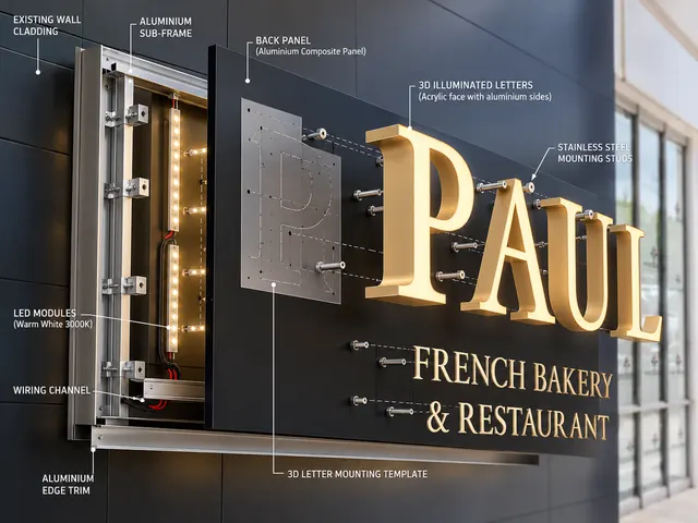 Illustrative exploded view of Paul signage